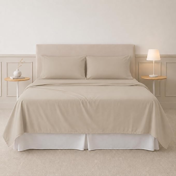 Modern Threads Soft Microfiber Solid Sheets - Luxurious Microfiber Bed Sheets - Includes Flat Sheet, Fitted Sheet with Deep Pockets, & Pillowcases Taupe Queen