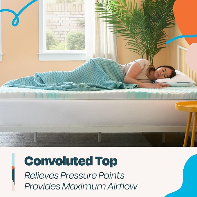 Linenspa 3" Convoluted Gel Swirl Memory Foam Topper, Egg Crate, CertiPUR-US