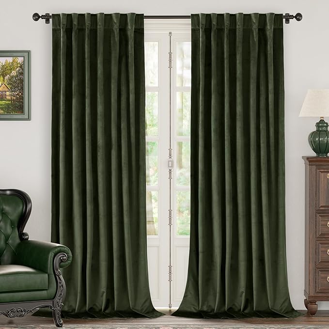 BGment Velvet Curtains for Living Room, 52 x 80 Inch, 2 Panels, Olive Green | Elegant Blackout Curtains, Thermal Insulated, Super Soft, Room Darkening Drapes, Bedroom, French Door, Back Tab Rod Pocket