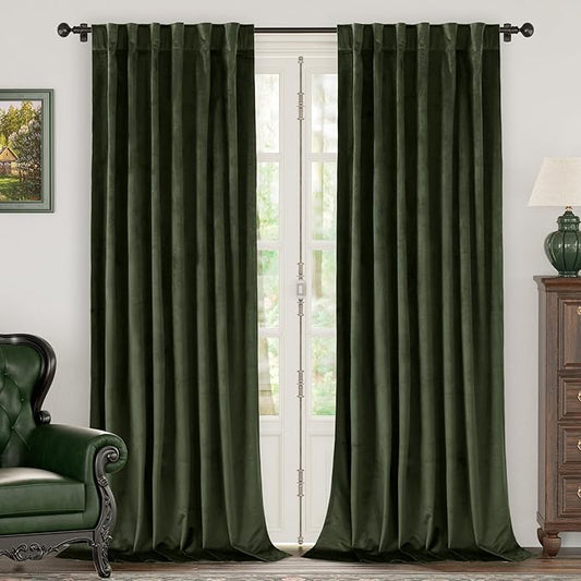 BGment Velvet Blackout Curtains, 2 Panels, 52 x 120 Inch, Olive Green | Drapes for Living Room, Heavy, Elegant, Luxury, Thermal Insulated, Room Darkening Panels, French Door, Back Tab Rod Pocket