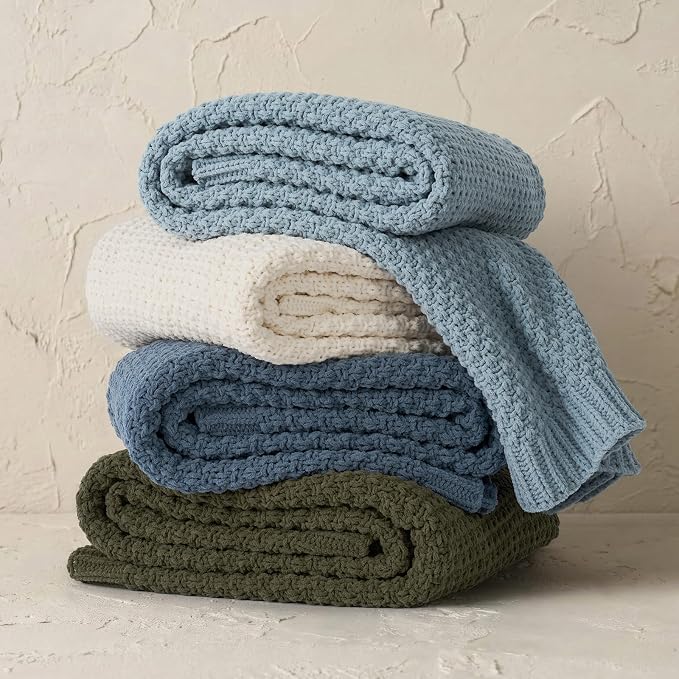 EVERGRACEHOME Chunky Chenille Knit Throw Blanket, 60 x 80, Chambray Blue | Sculpted Moss Stitch, Chic Modern Farmhouse, All-Season Warmth, OEKO-TEX® Certified, Elegant Blanket for Couch, Bed, Sofa