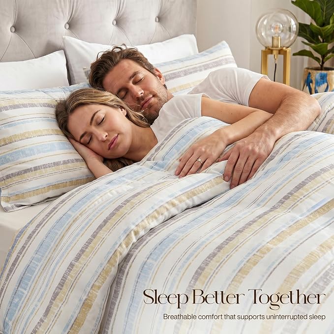 Utopia Bedding 3 Pc King Comforter Set, Printed Comforter, Cottage Stripe | Comforter Set Includes Comforter (90x102) Inches, 2 Shams (20x36) Inches. Soft Microfiber Down Alternative, Machine Washable.