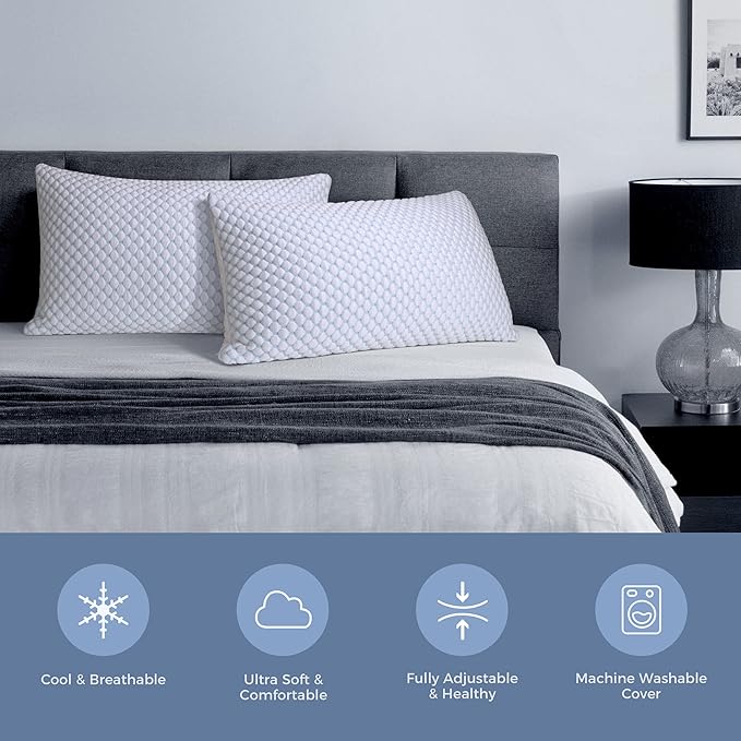 OSBED Shredded Memory Foam Pillows King Size 2 Pack | Neck pain relief, supportive, odorless, cooling pillow, adjustable, washable, CertiPUR-US hypoallergenic adult pillow