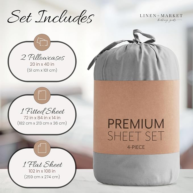 ienjoy Home Hotel Collection Luxury Soft Brushed Bed Sheet Set - Cal King - Light Gray