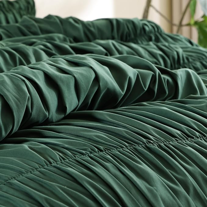 weigelia Emerald Green Ruched Comforter Set King Size, Cute Bedding Set | All Season, Soft Microfiber Comforter, Cozy Cinched Design for Home & Bedroom Decor (1 Comforter,2 Pillowcases)