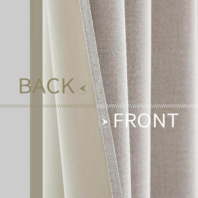 MIULEE 100% Blackout Linen Curtains for Bedroom 52x102 Inches Ivory | Room Darkening, Light Blocking, Thermal Insulated, Grommet Top, Linen Textured, Window Curtains for Living Room, 2 Panels