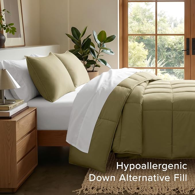 Bare Home Comforter Set - 1800 Ultra Soft (Oversized King, Olive) | All-Season, Breathable, Hypoallergenic, Premium 1800, Warm, Cozy