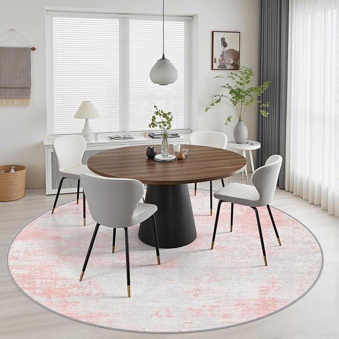 Round Area Rug Living Room: 8 ft Modern Washable Indoor Carpet | For Bedroom Dining Room Farmhouse Nursery Hallway Office,Modern Abstract,Machine washable,Non-Slip,Stain Resistant,Indoor