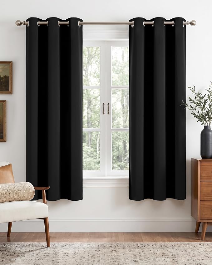 NICETOWN 100% Black Out Curtains 63 Inches Long 2 Panels for Living Room | For Office, Thermal Insulated, Blackout, Grommet, Noise Reducing, W40" x L63"