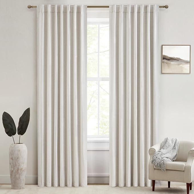 QJmydeco Buttercream Living Room Curtains 102 Inches Long for 103 Inch Tall Window Drapes 100% Blackout Curtains for Bedroom Noise Reduction Curtains Farmhouse Style 2 Panels Beige Wheat Oatmeal