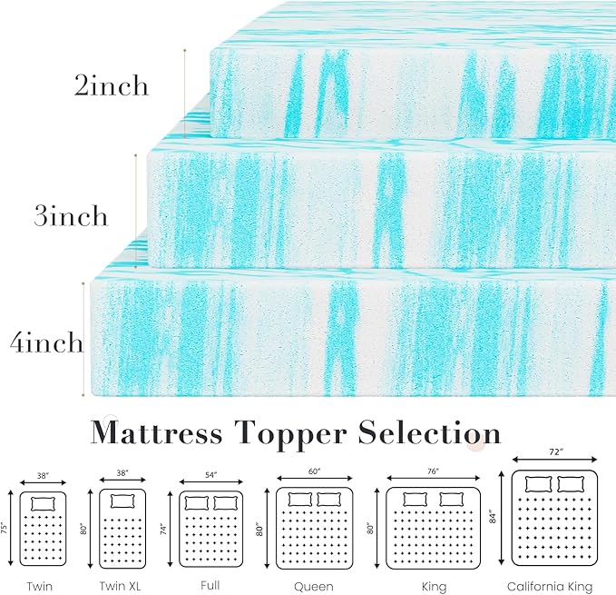 OLIXIS 2 Inch Queen Cooling Gel Infused Memory Foam Mattress Topper Bed Pad | CertiPUR-US Certified, Soft Ventilated Pressure Relieving Bed Pad in a Box, Plush Overlay for Dorm, RV, Camper & Sleeper Sofa