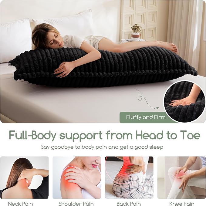 HIGOGOGO Memory Foam Body Pillow, Thickened Large Long Bed Pillow for Adults, Full Body Pillow with Removable Pillow Cover (20x54 Inch), Black