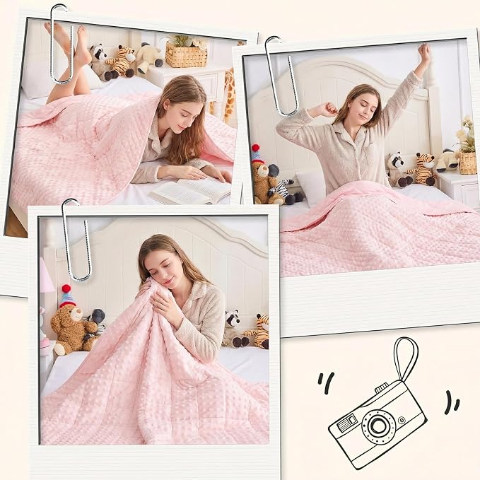 yescool Pink Weighted Blanket for Adults 10 lb, 48 * 72in Twin Full Size Heavy Throw Blanket for Teens Better Sleep
