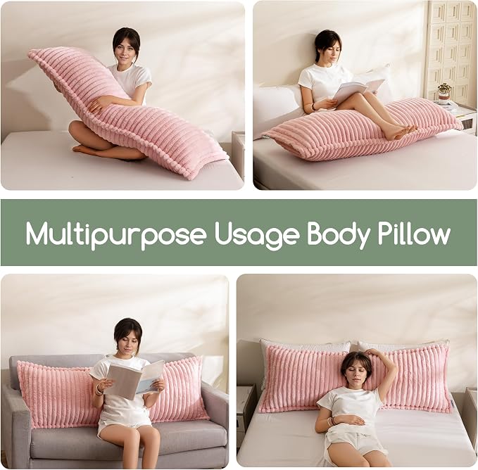 HIGOGOGO Memory Foam Body Pillow, Thickened Large Long Bed Pillow for Adults, Full Body Pillow with Removable Pillow Cover (20x54 Inch), Pink