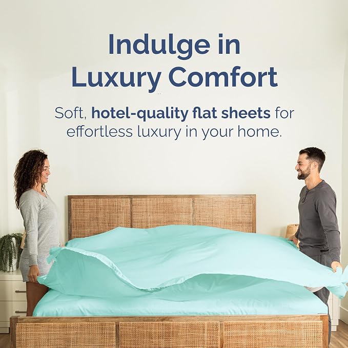 Twin XL Flat Sheet - College Dorm Room - Top Flat Sheet Only - Spa Blue | College Dorm Room Essentials, Ultra-Soft, Breathable & Cooling, Fade & Wrinkle Free, Easy-Care, Stain & Shrink Resistant