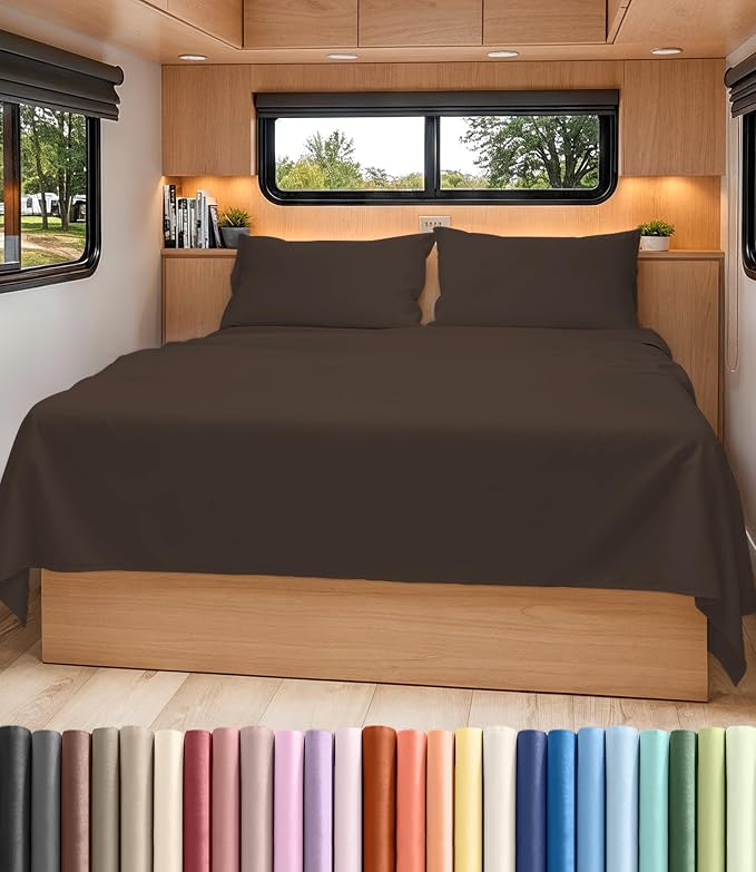 Short Queen Size 4 Piece Bed Sheet Set - RV Short Queen Sheets - Brown | Ultra-Soft, Breathable & Cooling Bed Sheets Set with Deep Pockets, Hotel Luxury Bedding for Women & Men, Wrinkle & Fade Free