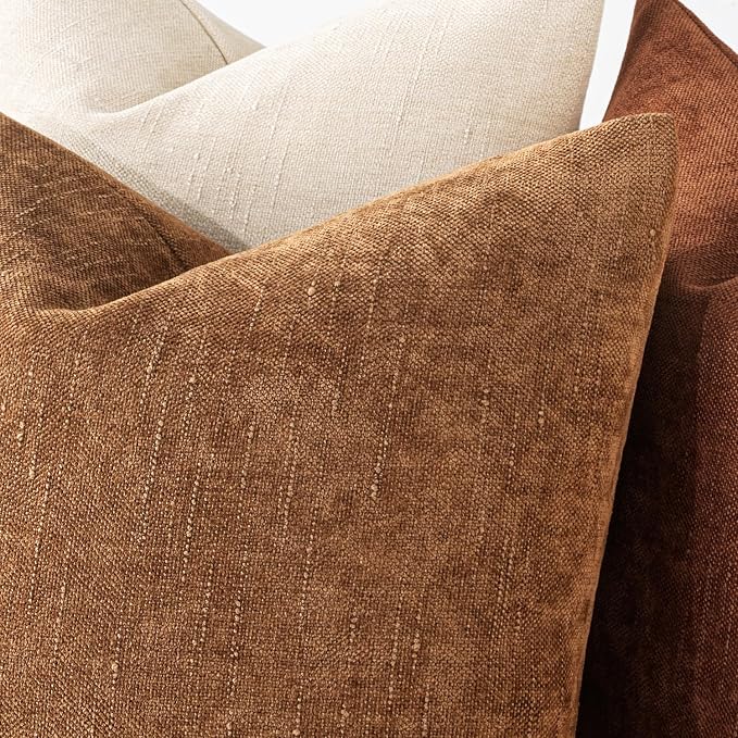 MIULEE Textured Chenille Throw Pillow Covers 18x18 Inch Brown | Pack of 2 Decorative Soft Throw Pillows, Solid Textured Cushion Covers, Modern Home Decor for Couch Sofa Bedroom Living Room