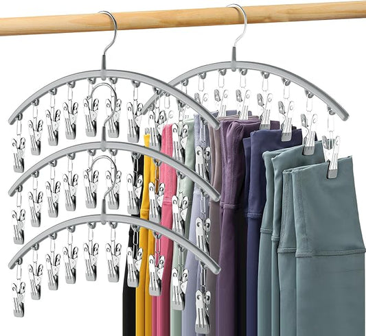 Volnamal Legging Organizer for Closet, Metal Yoga Pants Hanger w/Rubber Coated 4 Pack w/10 Clips Hold 40 Leggings, Hangers Space Saving Hanging for Closet Organizers and Storage-Gray