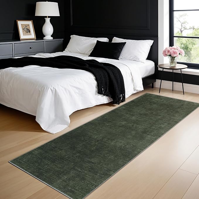 2.7x8 Washable Runner Rugs, Dark Green Stainproof Non-Slip for Hallway | Low pile, stain-resistant & non-slip backing, pet & kids friendly for hallway kitchen bedroom(2.7x8,Dark Green)