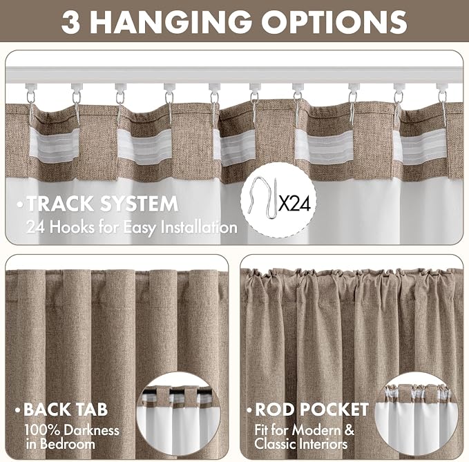MIULEE 100% Blackout Linen Curtains for Bedroom 40W x 108L Taupe 2 Panels | 108 inches Long, Thermal Insulated, Room Darkening, Black Out Drapes for Living Room, Back Tab Rod Pocket
