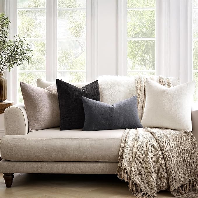 MIULEE Grey Chenille Couch Throw Pillow Covers, 18x18 | Set of 2, Soft Farmhouse Modern Home Decor, Decorative Pillowcases for Sofa Living Room Bed