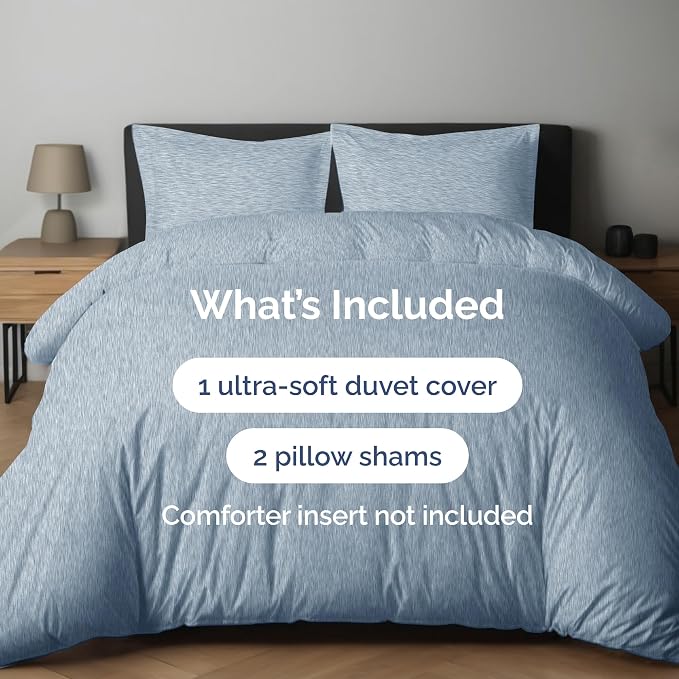 Duvet Cover King Size - 3 Piece with Zipper Closure - Heathered Blue | Extra Soft, Breathable, King Duvet Cover 104" x 90" with 2 Pillow Shams, Zipper Closures & Ties, Women, Men, Kids & Teens