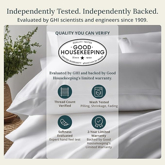 California Design Den 100% Cotton Sateen King Size Sheets Set, 4 Pcs, White | Soft 500 Thread Count Backed by Good Housekeeping Seal, 16" Deep Pocket, All-Around Elastic, Durable, Easy Care