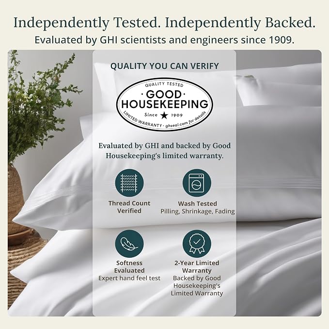 California Design Den Softest 100% Cotton Sateen King Sheets Set | 500 Thread Count Backed by Good Housekeeping Seal, 16" Deep Pocket, All-Around Elastic, Durable, Easy Care - White Striped