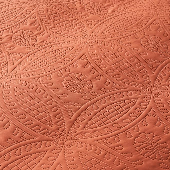 akkialla Queen Quilt Bedding Set,Burnt Orange Ultrasonic Full/Queen Quilt Set,Lightweight Soft Bedspread Coverlet,Modern Style Coin Pattern Bed Cover for All Seasons,3 Piece(1 Quilt,2 Pillow Shams)