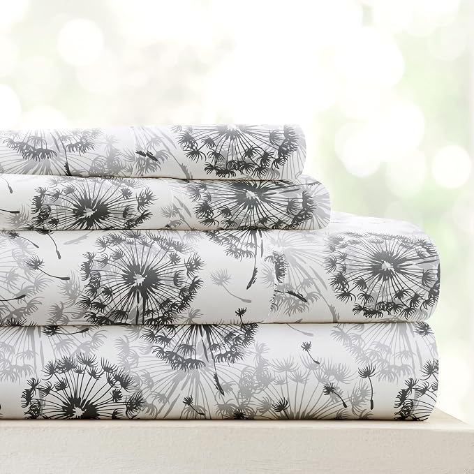 Linen Market Double-Brushed Patterned Microfiber Full Sheet Set 4 Piece – Oeko-TEX Certified Ultra Soft & Wrinkle-Free - 16" Deep Pocket Sheets - Easy Care Full Size - Make a Wish Light Gray