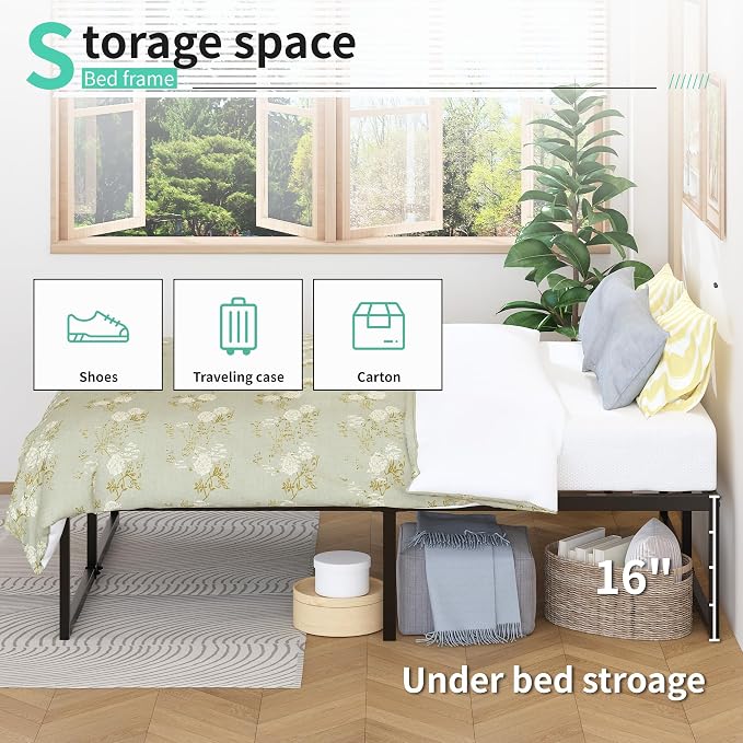 Lutown-Teen 18 Inch King Bed Frame with Heavy Duty Steel Slat Support | Sturdy Mattress Foundation, Metal Platform Beds No Box Spring Needed, Noise Free, Easy Assembly, Black
