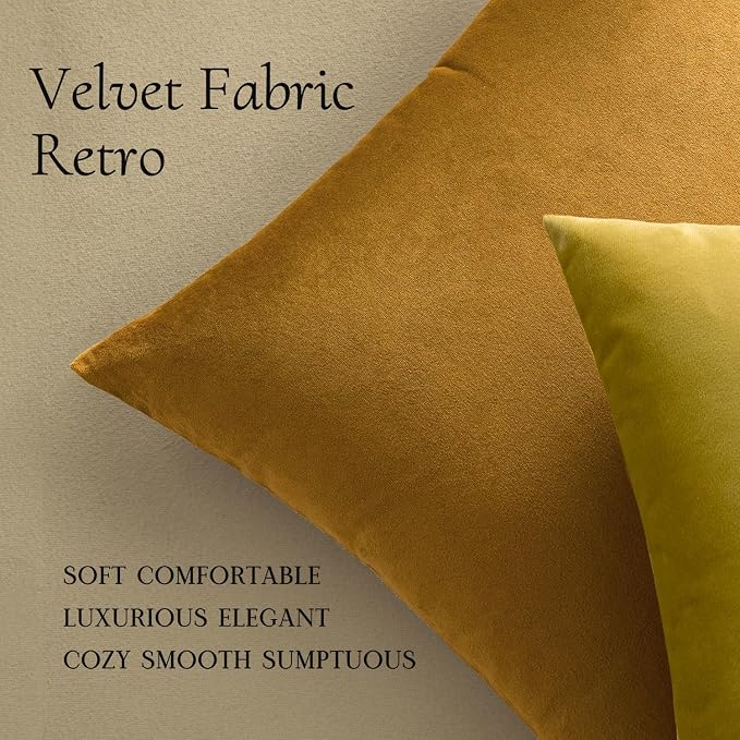 MIULEE Velvet Throw Pillow Covers 16x16 Inch Pack of 2 Mustard Yellow | Soft Solid Small Decorative Pillow Covers, Modern Luxury Home Decor, for Couch Chair Sofa Bedroom Livingroom Car