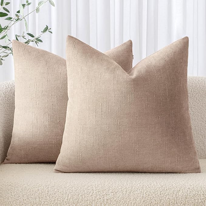 MIULEE 24x24 Inch Euro Textured Chenille Throw Pillow Covers Irish Cream | Pack of 2 Decorative Soft Throw Pillows,Solid Textured Cushion Covers,Modern Home Decor for Bed Couch Sofa Bedroom Livingroom