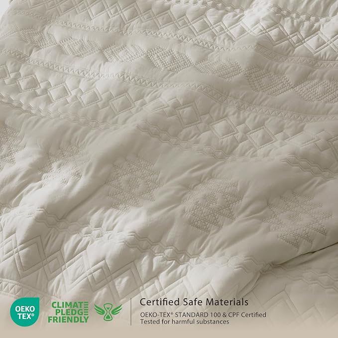 WDCOZY Beige Boho Twin Quilt Size Bedding Set with 1 Pillow Sham, Farmhouse Lightweight Soft Bedspread Coverlet for All Season, 2 Pieces, 68x90 inches