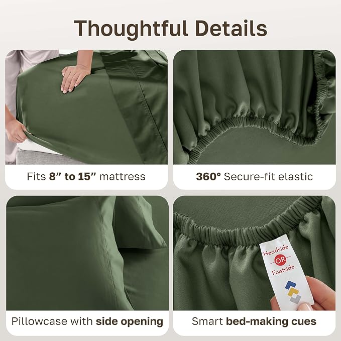California Design Den Luxury 600 Thread Count Twin Bed Sheets, 3 Pc Set | 100% Cotton Sateen Backed by Good Housekeeping Seal, Soft & Smooth, All-Around Elastic, Durable, Easy Care - Dark Olive Green