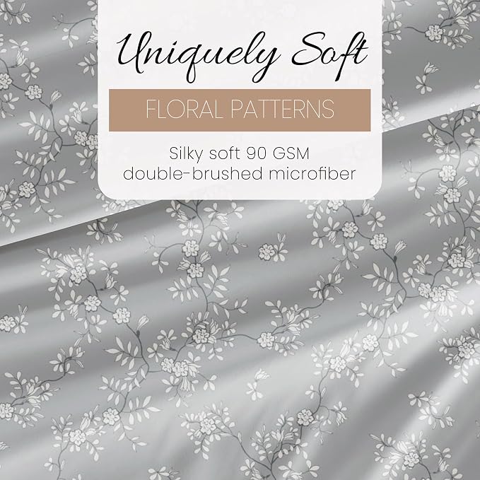 Linen Market Patterned Microfiber Queen Sheet Set 4 Piece – Oeko-TEX Certified Ultra Soft & Wrinkle-Free - 16" Deep Pocket Sheets - Easy Care Queen Size - Trellis Vine Light Gray