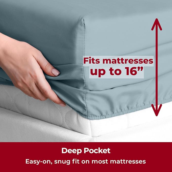 Mellanni Iconic 5-Piece, Ultra Soft Sheet Set (Split King, Spa Blue) | 10M+ Sleepers. Lab-tested: Sleeps Cool, Stays Bright, Strong, Smooth. Good Housekeeping Best Bedding, 7 yrs running.