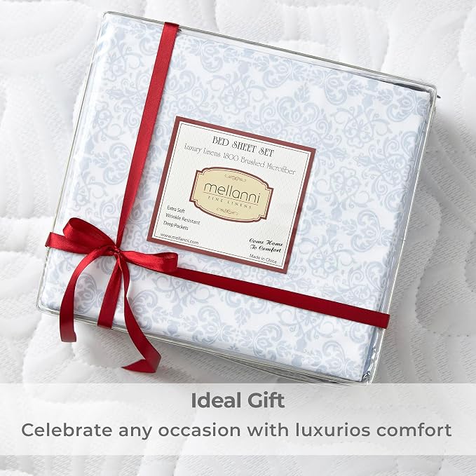 Mellanni Iconic 4-Piece, Ultra Soft Sheet Set (King, Laced Sky Blue) | 10M+ Sleepers. Lab-tested: Sleeps Cool, Stays Bright, Strong, Smooth. Good Housekeeping Best Bedding, 7 yrs running.