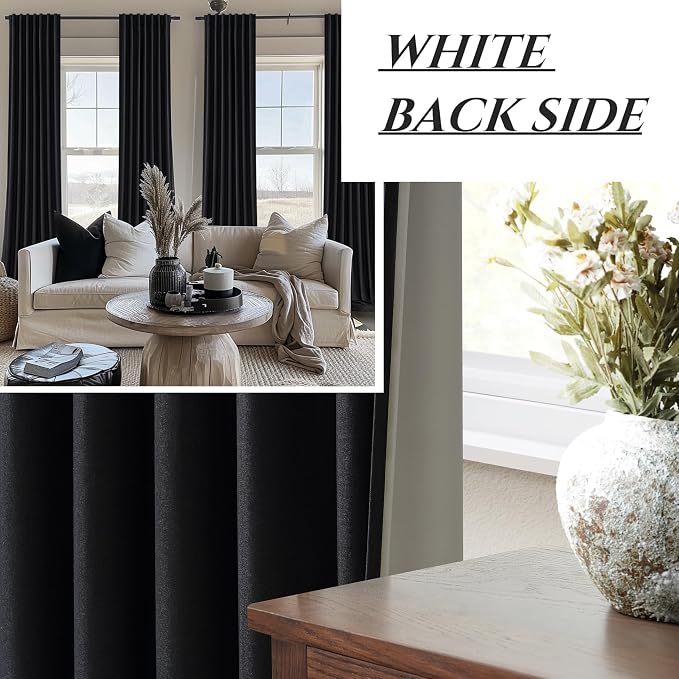 QJmydeco Long Black Curtains for Living Room Black Out Drapes for Bedroom, Lush Decor Floor Length Track Linen 102 Inch Length Curtain Panels Burg Sound Deadening Thermal Patio Door (50" W x 102" L)