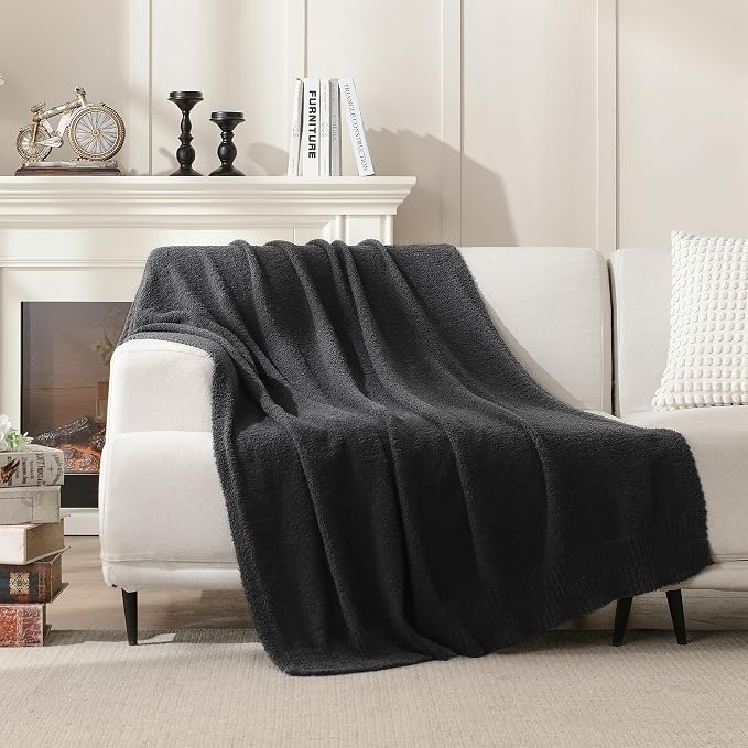 JOOJA Charcoal Dark Grey Throw Blanket, Soft Fluffy Fuzzy Knit Blanket for Couch Bed Sofa, Cozy Plush Warm Blanket for Bedroom Living Room, Spring Home Decor, 50x60 Inches