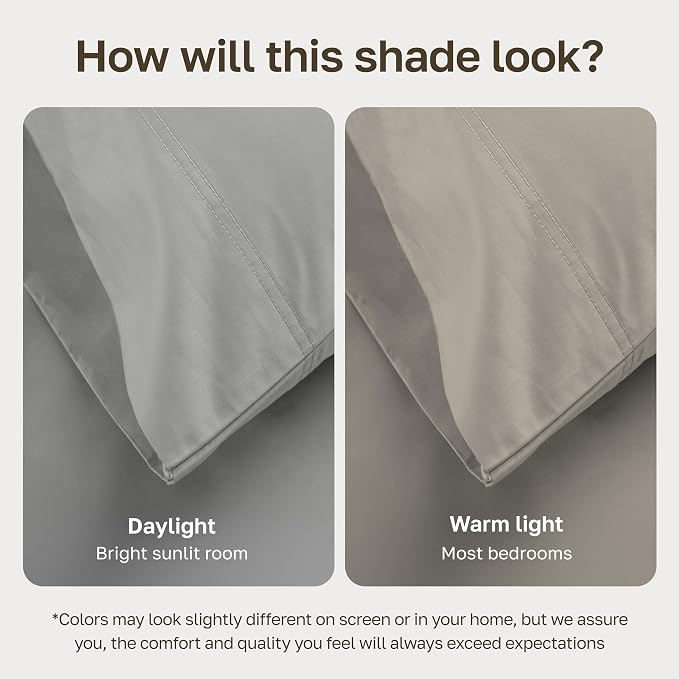 California Design Den 600 Thread Count Split King Bed Sheet Set, 5 Pcs Set | 100% Cotton Sateen, Good Housekeeping Seal, Split King Sheets Sets for Adj. Bed with 2 Sep. Twin-XL Mattresses - Light Grey
