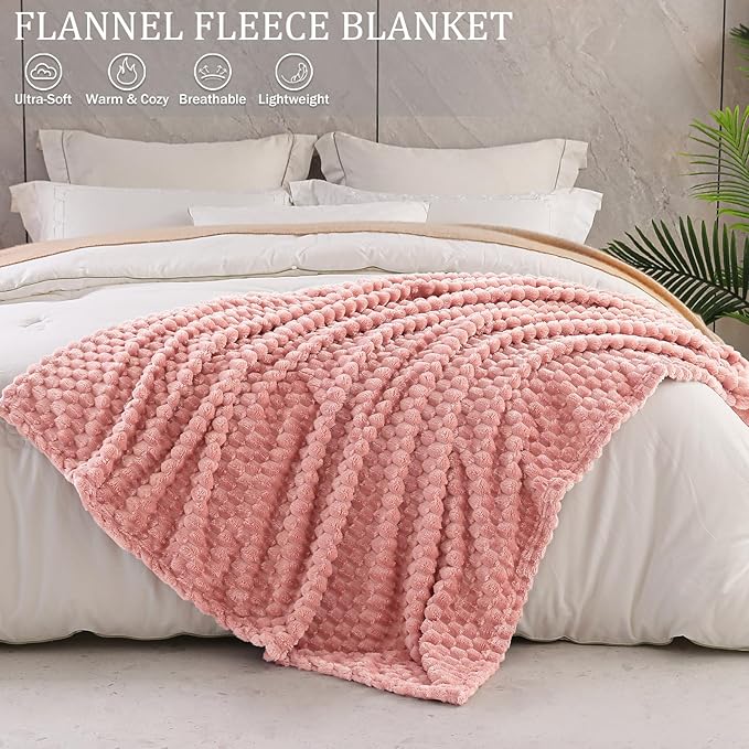 Exclusivo Mezcla 3D Fleece Queen Size Blanket for Bed, Dusty Pink | Extra Soft Fuzzy Plush Lightweight Bed Blankets, Cozy Fluffy Decorative Blankets for All Seasons, 90x90 Inches