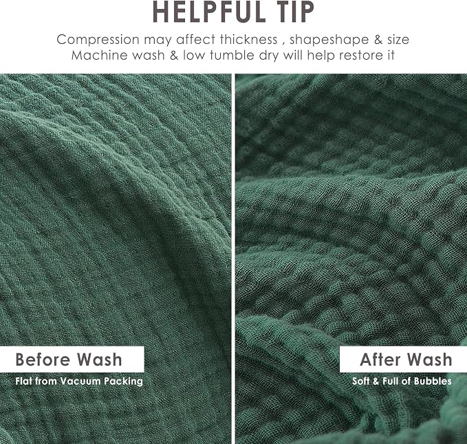 EMME Muslin Blankets for Adults Throw Blanket for Couch Breathable Gauze Soft Lightweight Airy Forest Green Twin 60" x 80"