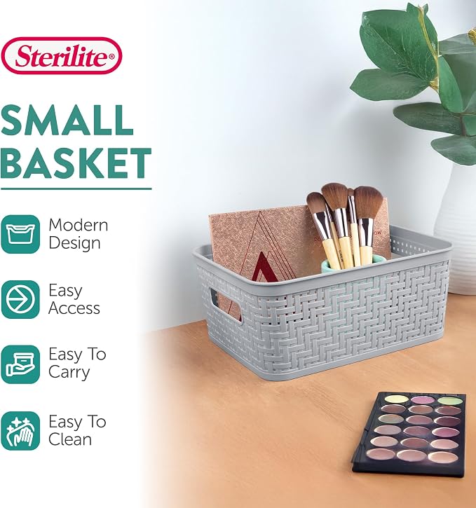 Sterilite 32 Pack Plastic Storage Bin Organization Containers, Small Baskets, Cement