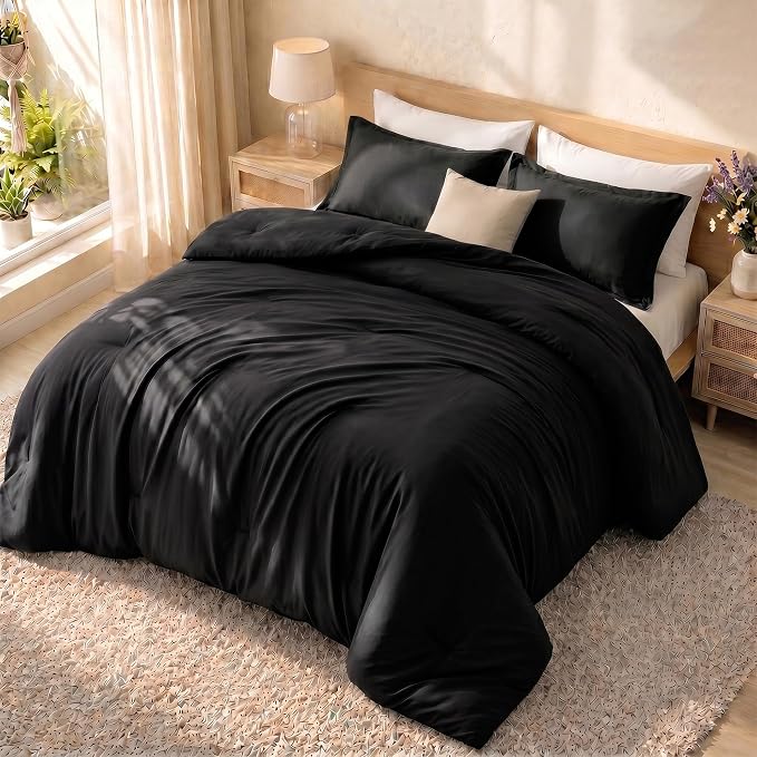 Utopia Bedding 3 Pc Queen Comforter Set, All Season Bedding, Black | Bedding Set Includes Comforter (88x88) Inches, 2 Shams (20x26) Inches. Soft Microfiber Down Alternative, Machine Washable.