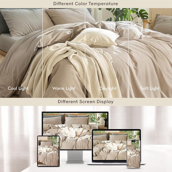 MooMee Duvet Cover Set 100% Washed Cotton Linen Like Super Queen | Relaxed Linen-like Texture. Soft, Breathable & Long-lasting Comfort. Lightweight. Hidden Zipper with 8 Interior Corner Ties