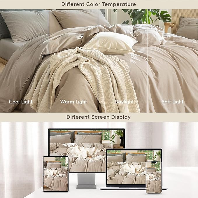 MooMee Duvet Cover Set 100% Washed Cotton Linen Like Queen | Relaxed Linen-like Texture. Soft, Breathable & Long-lasting Comfort. Lightweight. Hidden Zipper with 8 Interior Corner Ties
