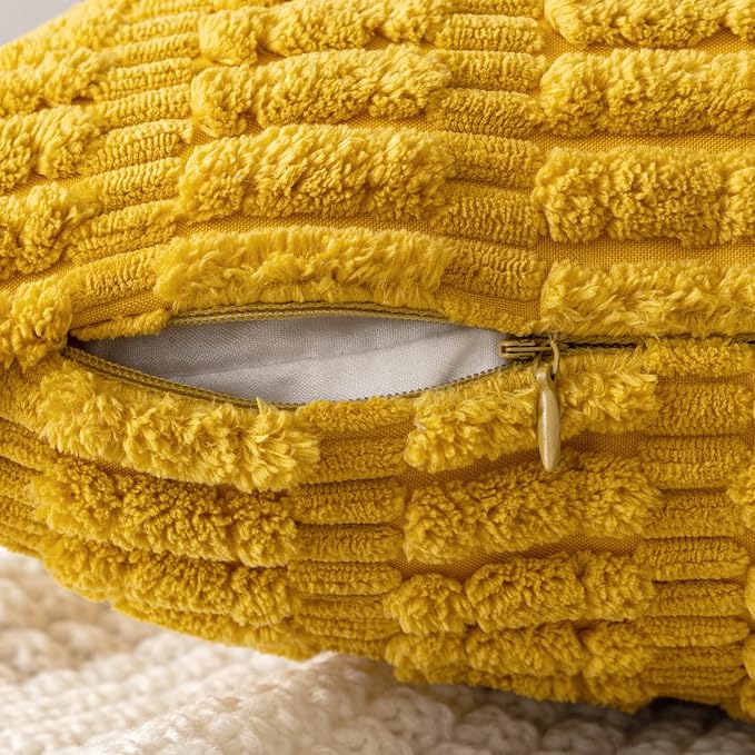 MIULEE Decorative Throw Pillow Covers 20x20 Mustard Yellow Pack of 2 | Soft Corduroy Boho Striped Pillow Covers Modern Farmhouse Home Decor For Sofa Living Room Couch Bed