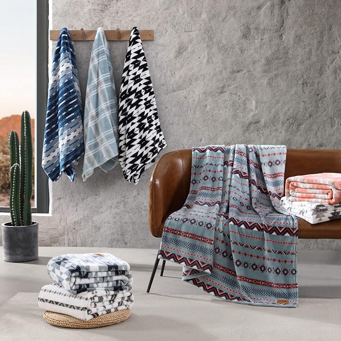 Wrangler - Blanket, Super Soft Plush Bedding, Yellowstone Inspired Throw Blanket for Couch or Bed (Navajo Black, 50" x 70")
