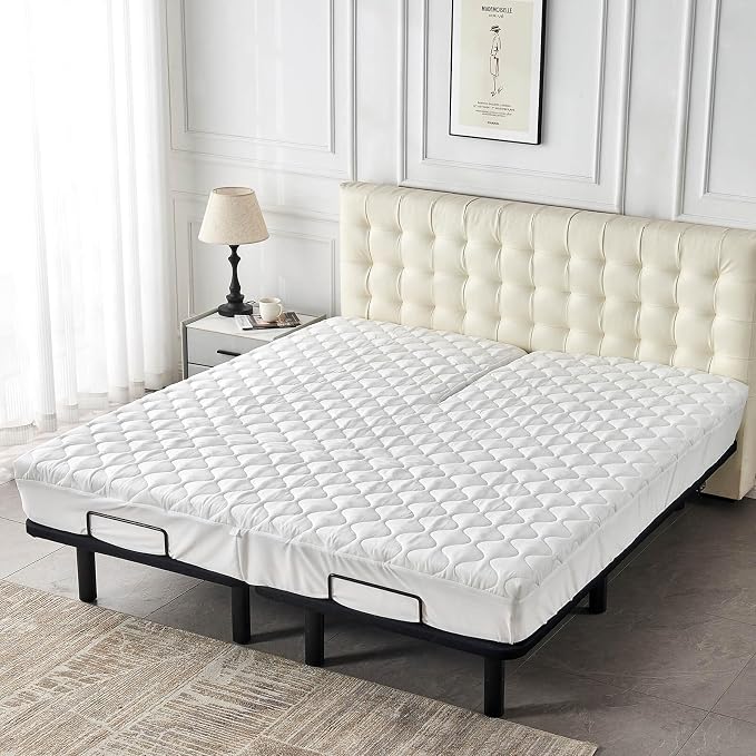 Kingnex Waterproof Split Top King Mattress Protector Pad for Adjustable Bed | Quilted, Stay in Place Fitted Cover for 28-30 Upper Flex Head 78x80 Bed with 16 Max Elastic Pocket, Padded, Soft, Noiseless